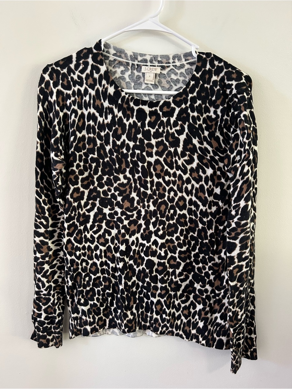 J. Crew Leopard Print Top Women's Small Sweater Pullover Long Sleeve 100% Cotton
